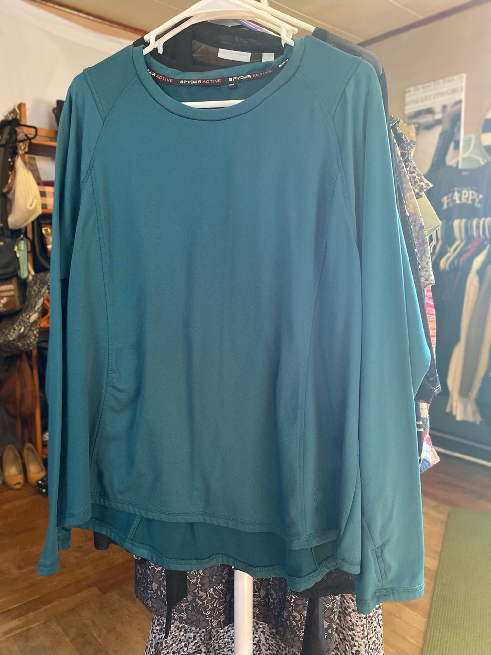 Spyder Teal Performance Long-Sleeve Women's fleece lined lightweight sweater w/